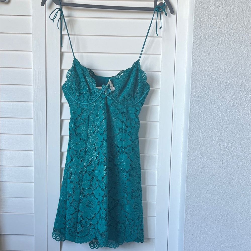 For Love And Lemons Teal Lace Mini Dress